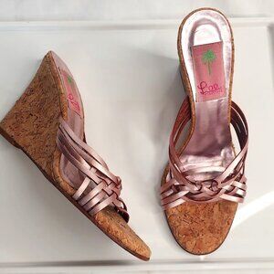 Lilly Pulitzer Rare Metallic Pink Wedge Sandal Heels | Size 6 | Made in Italy